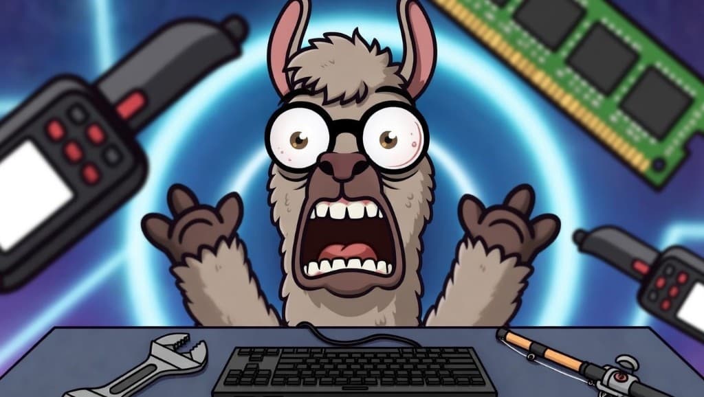 Random Llama — chaotic desk llama with tools and code